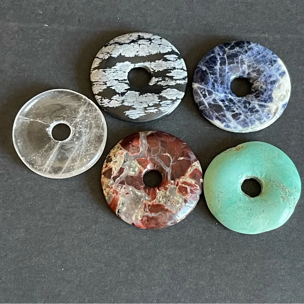 Set of 5 genuine gemstone Donut Pendants.